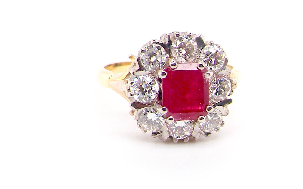 ruby and diamond cluster ring