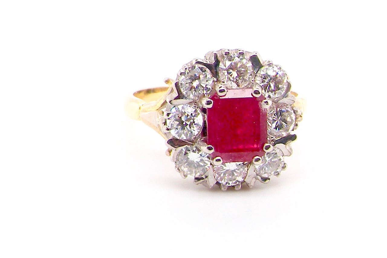 ruby and diamond cluster ring