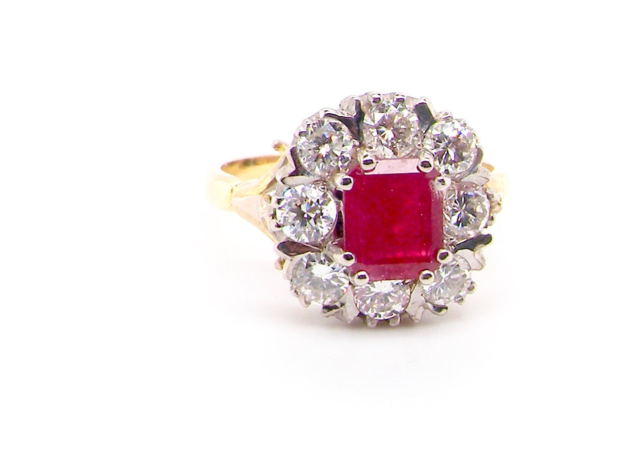ruby and diamond cluster ring
