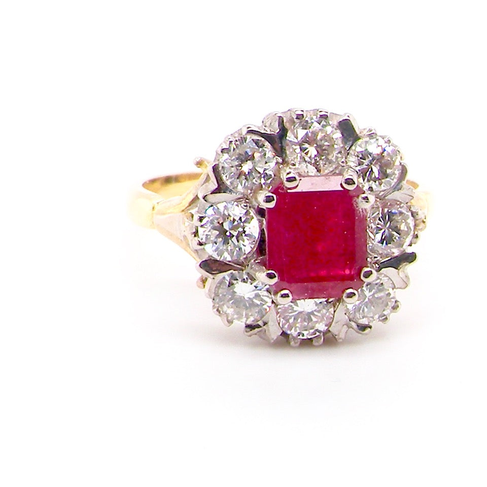 ruby and diamond cluster ring