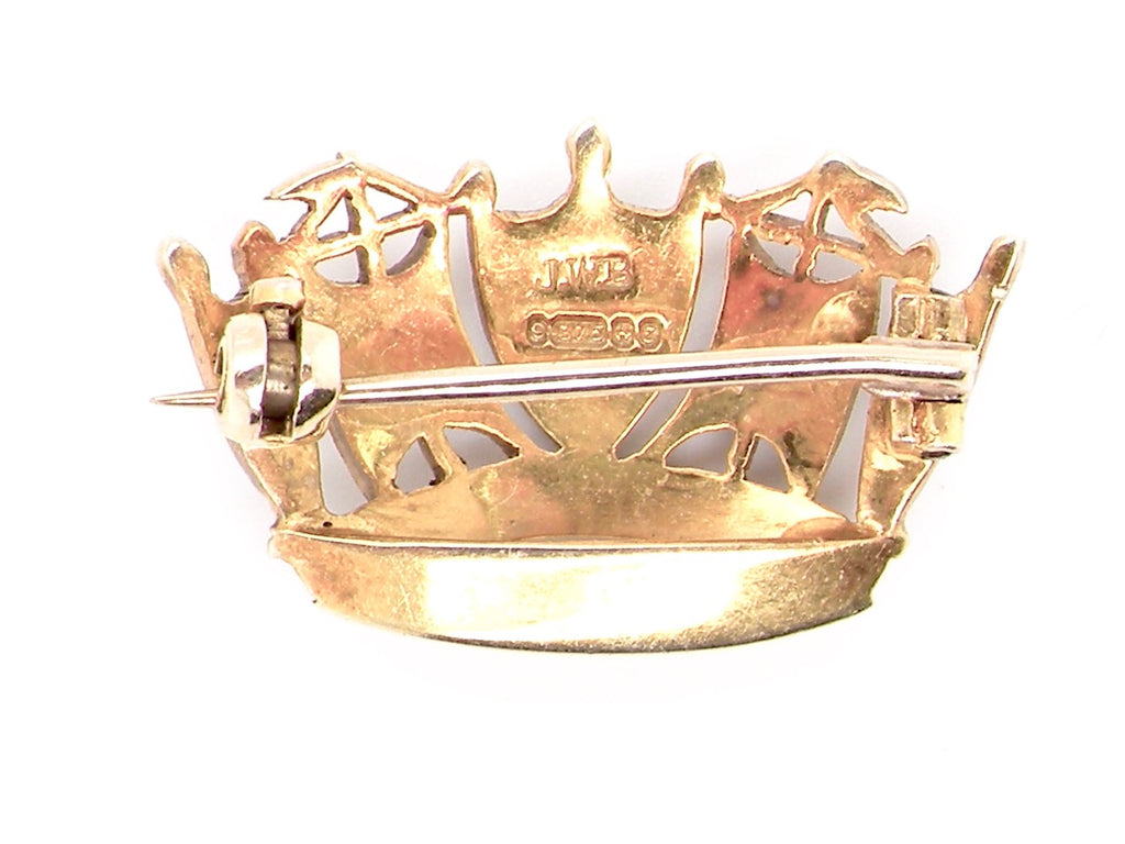 gold pearl set crown shaped brooch