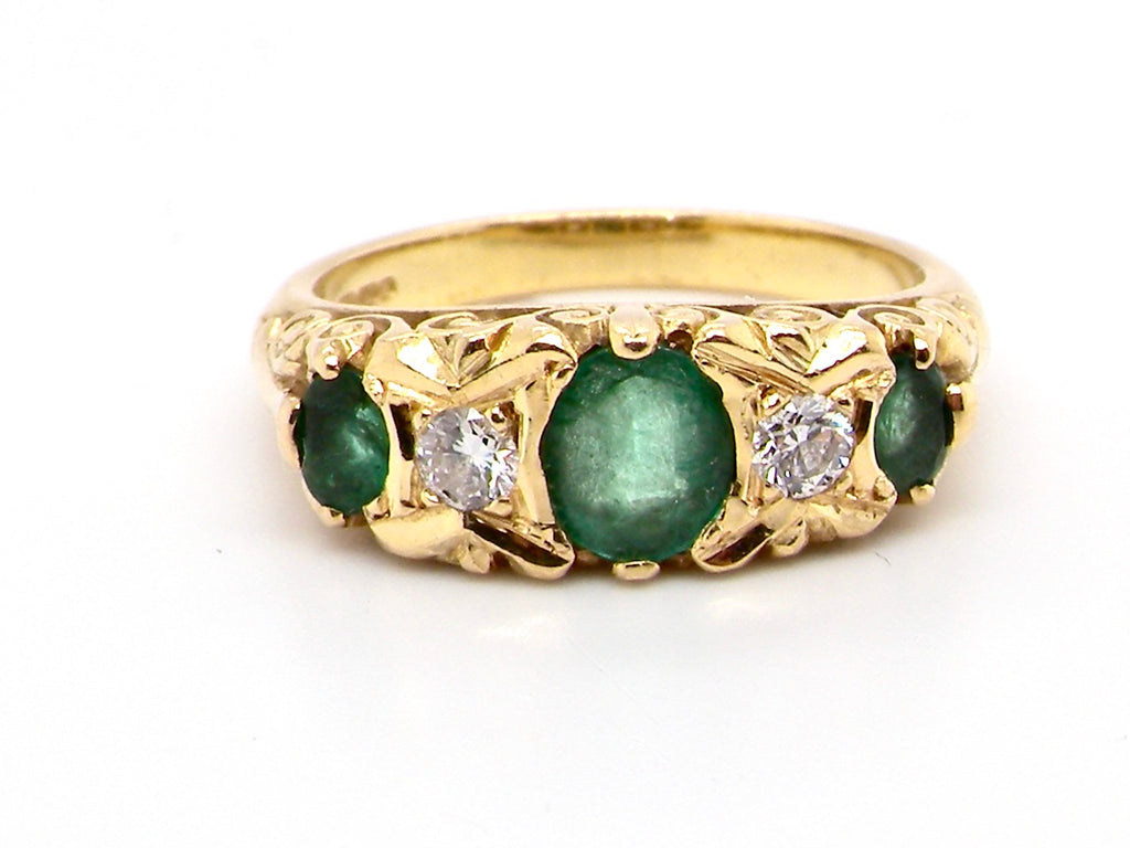 five stone emerald and diamond ring