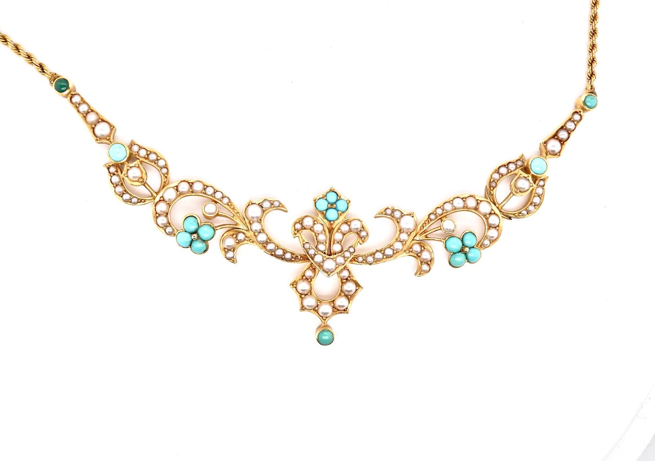 Edwardian turquoise and pearl necklace