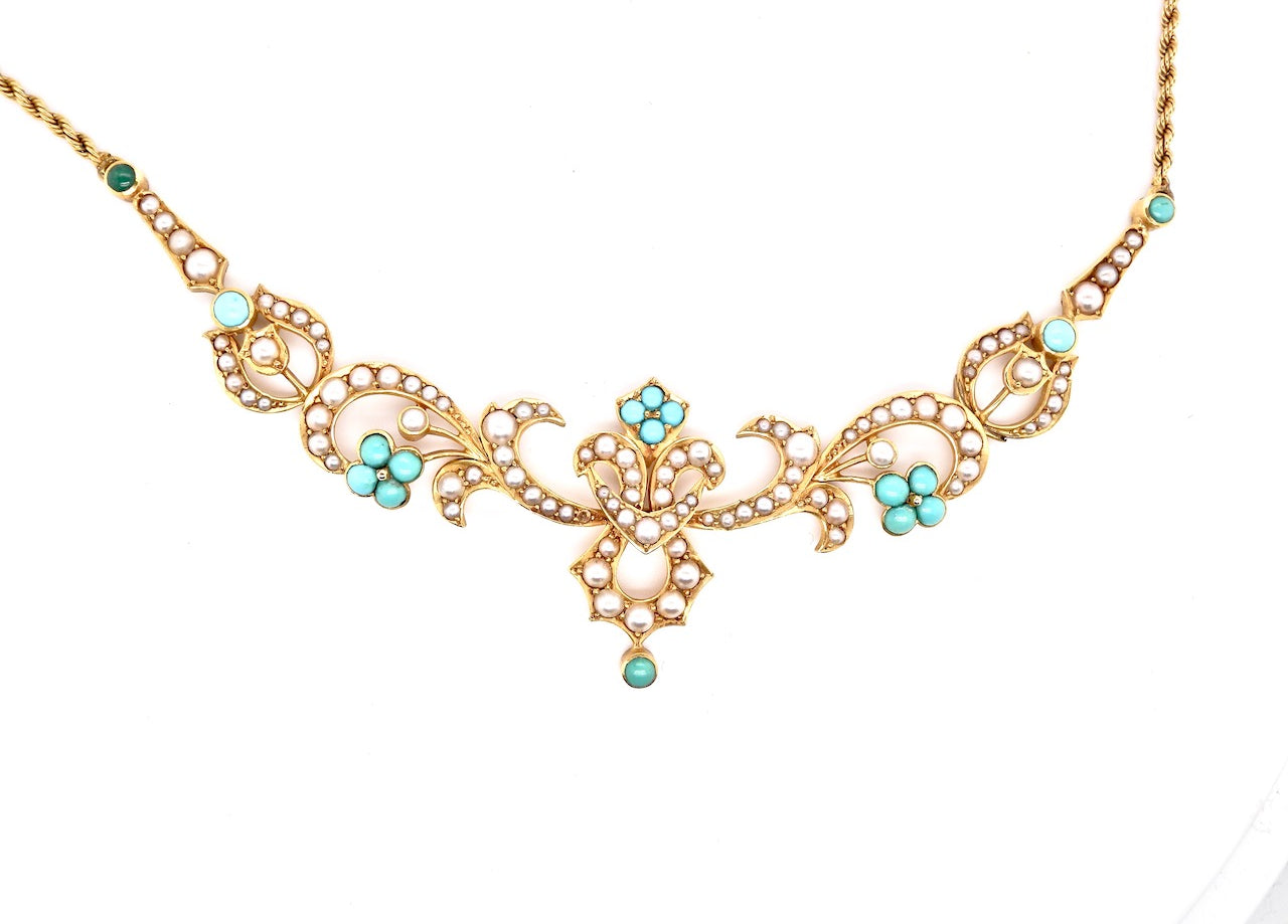 Edwardian turquoise and pearl necklace