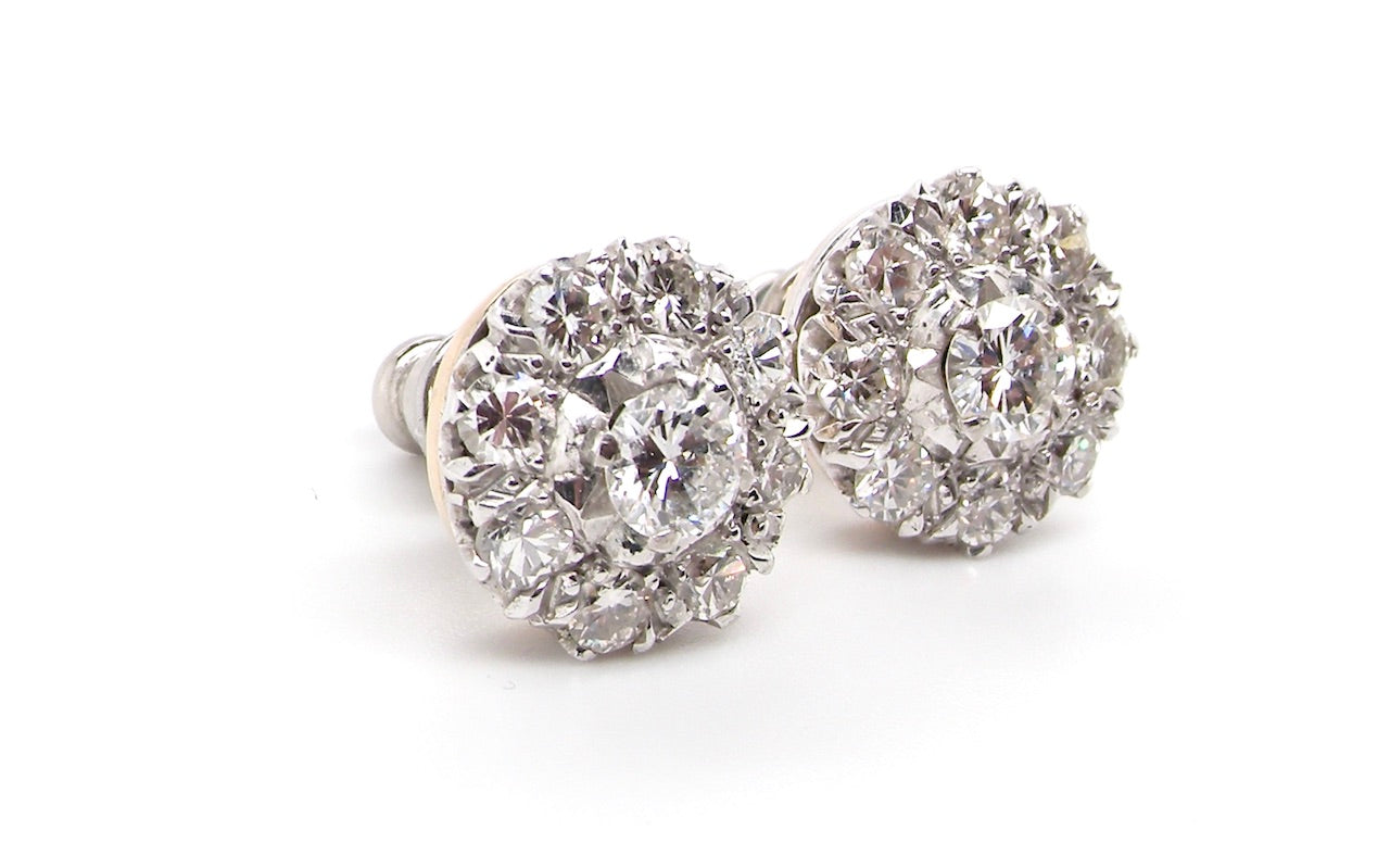 mid 20th century diamond cluster earrings