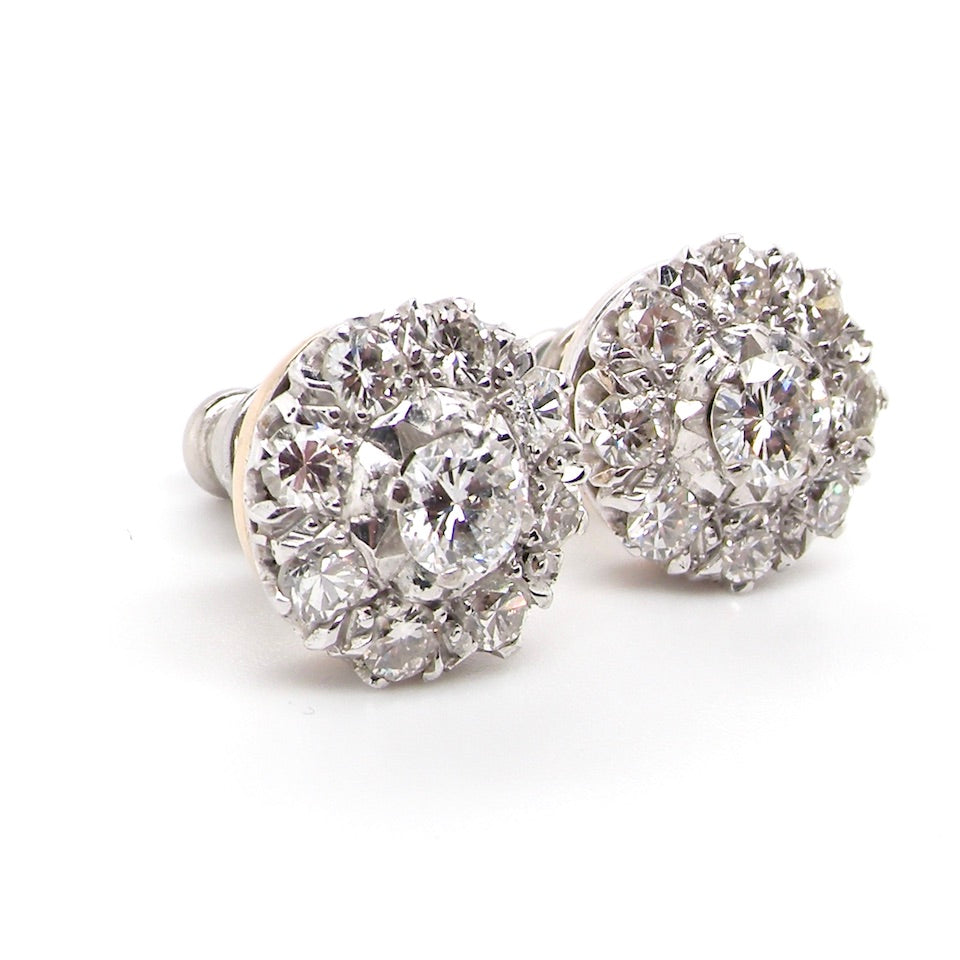 mid 20th century diamond cluster earrings