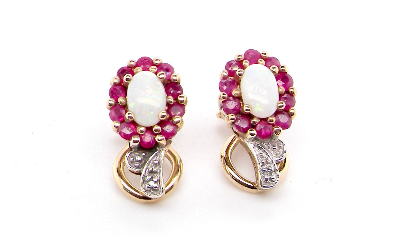 ruby and opal clip on earrings
