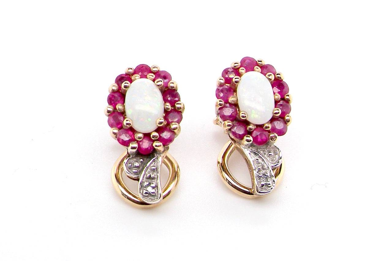 ruby and opal clip on earrings