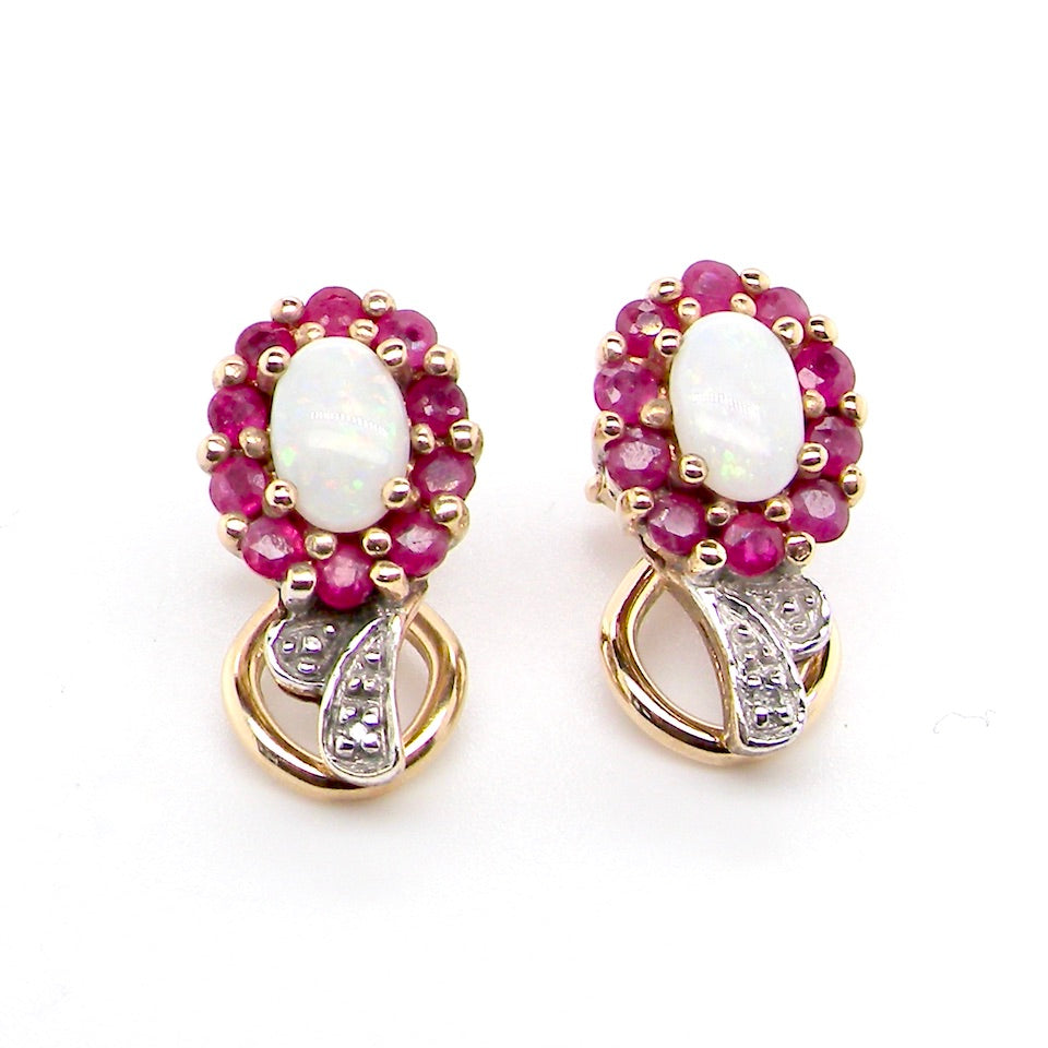 ruby and opal clip on earrings
