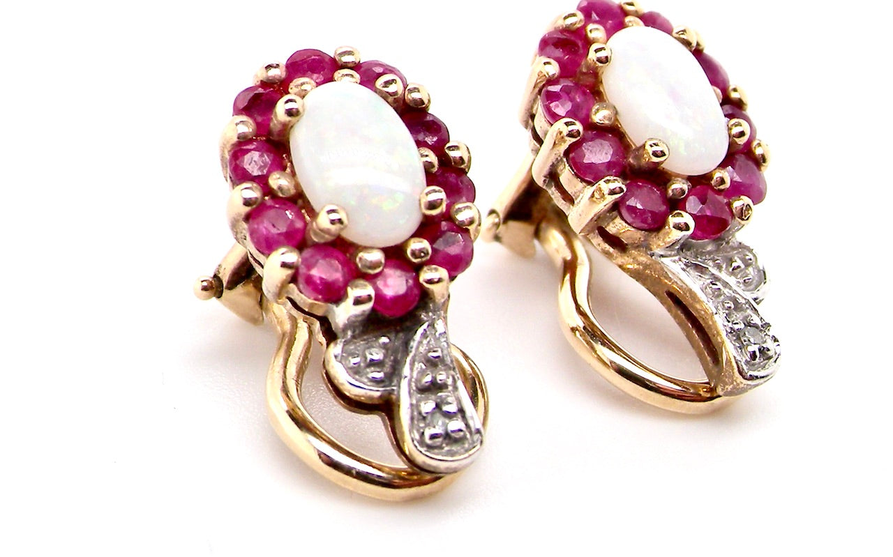 vintage ruby and opal earrings