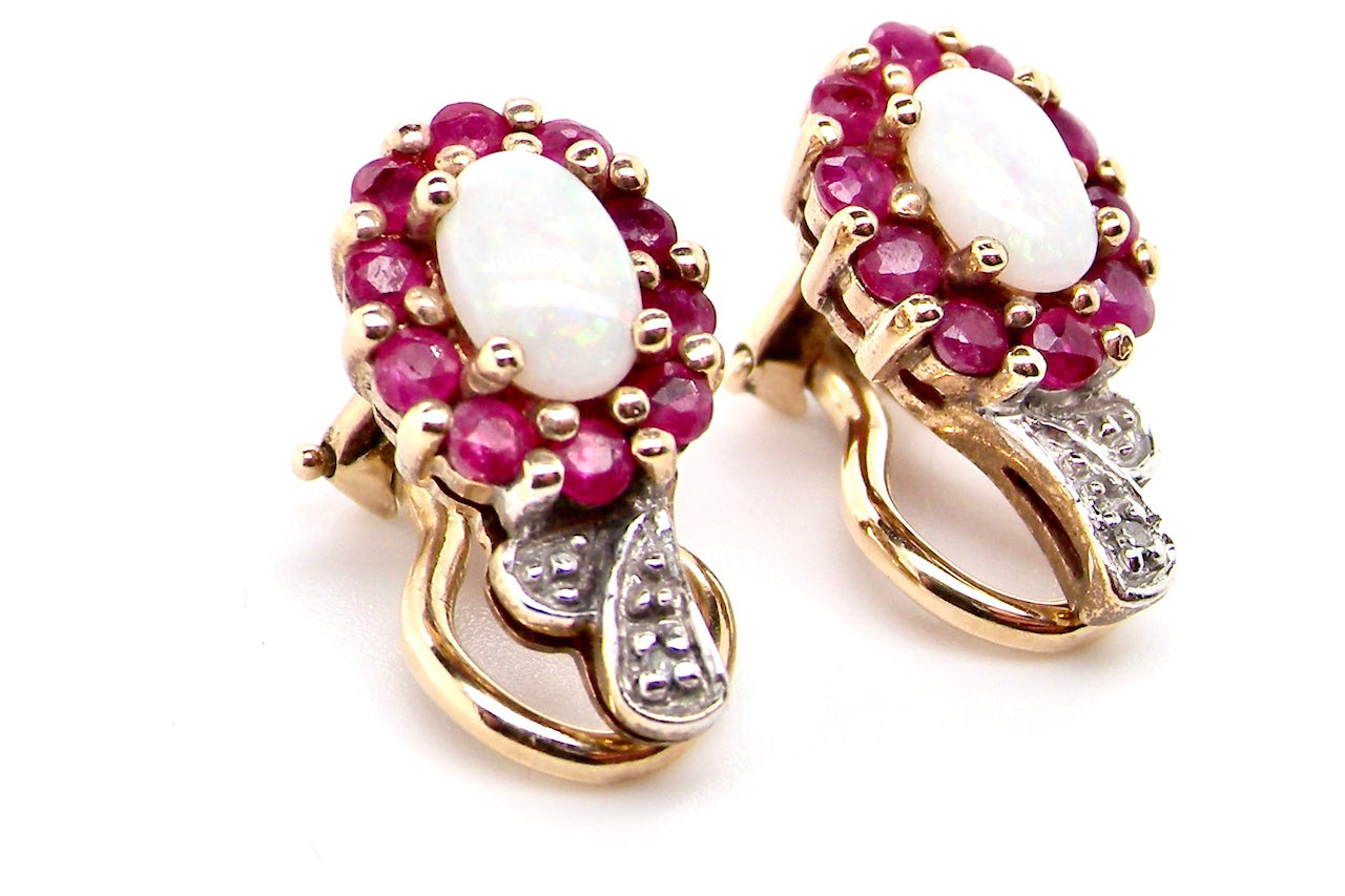 vintage ruby and opal earrings