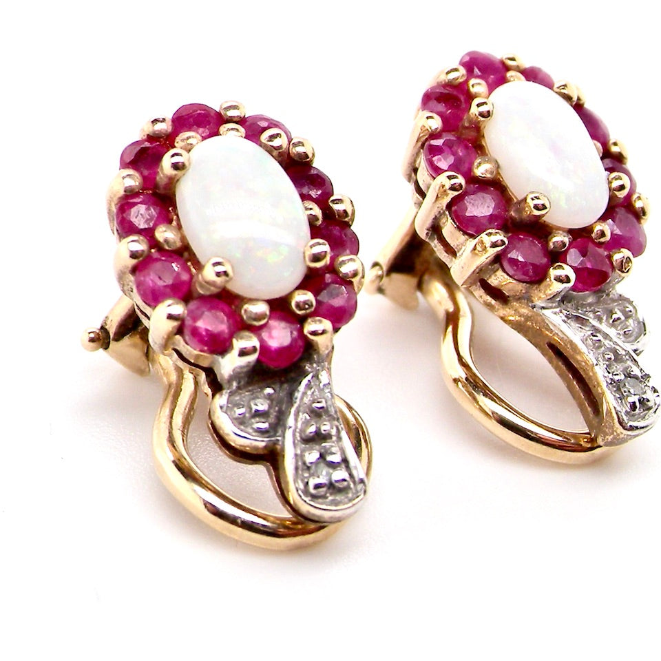 vintage ruby and opal earrings