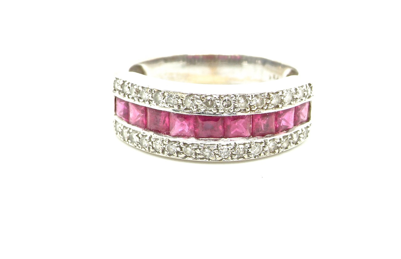 ruby and diamond half hoop ring