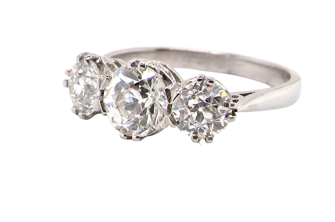 three stone platinum diamond ring