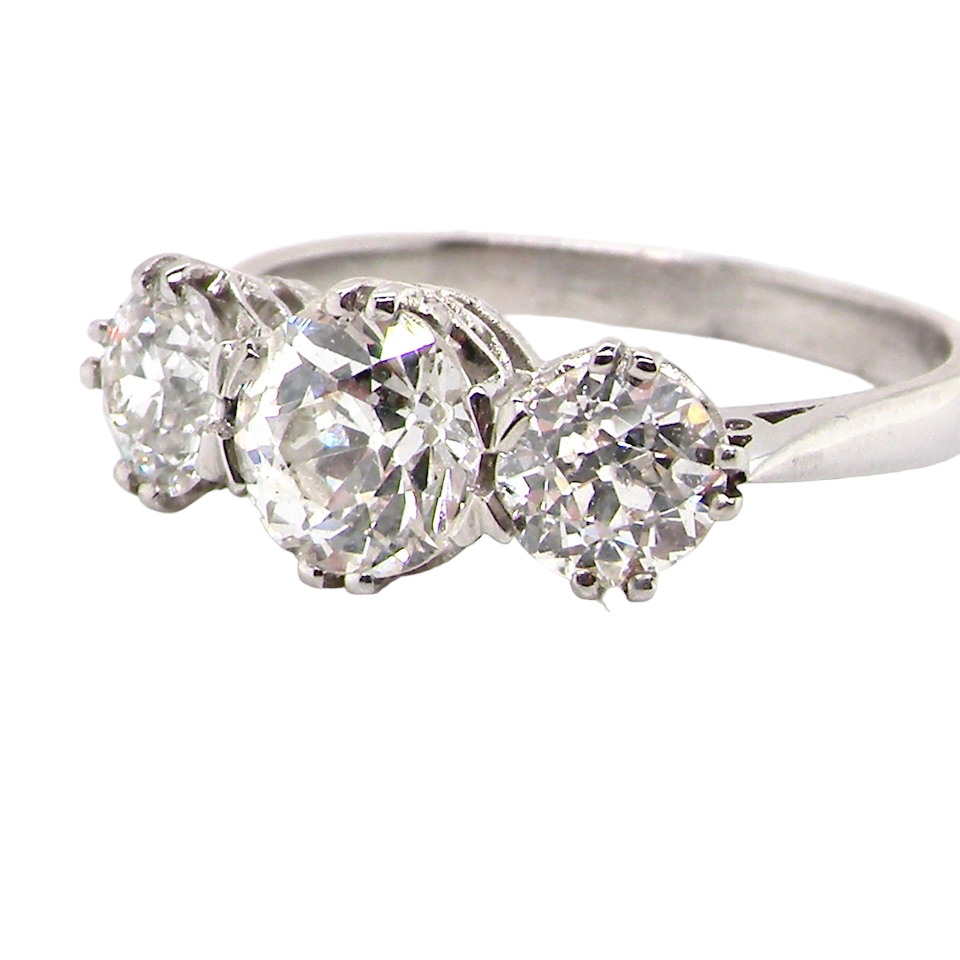 three stone platinum diamond ring
