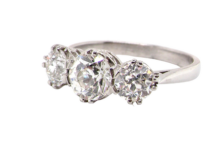 three stone platinum diamond ring