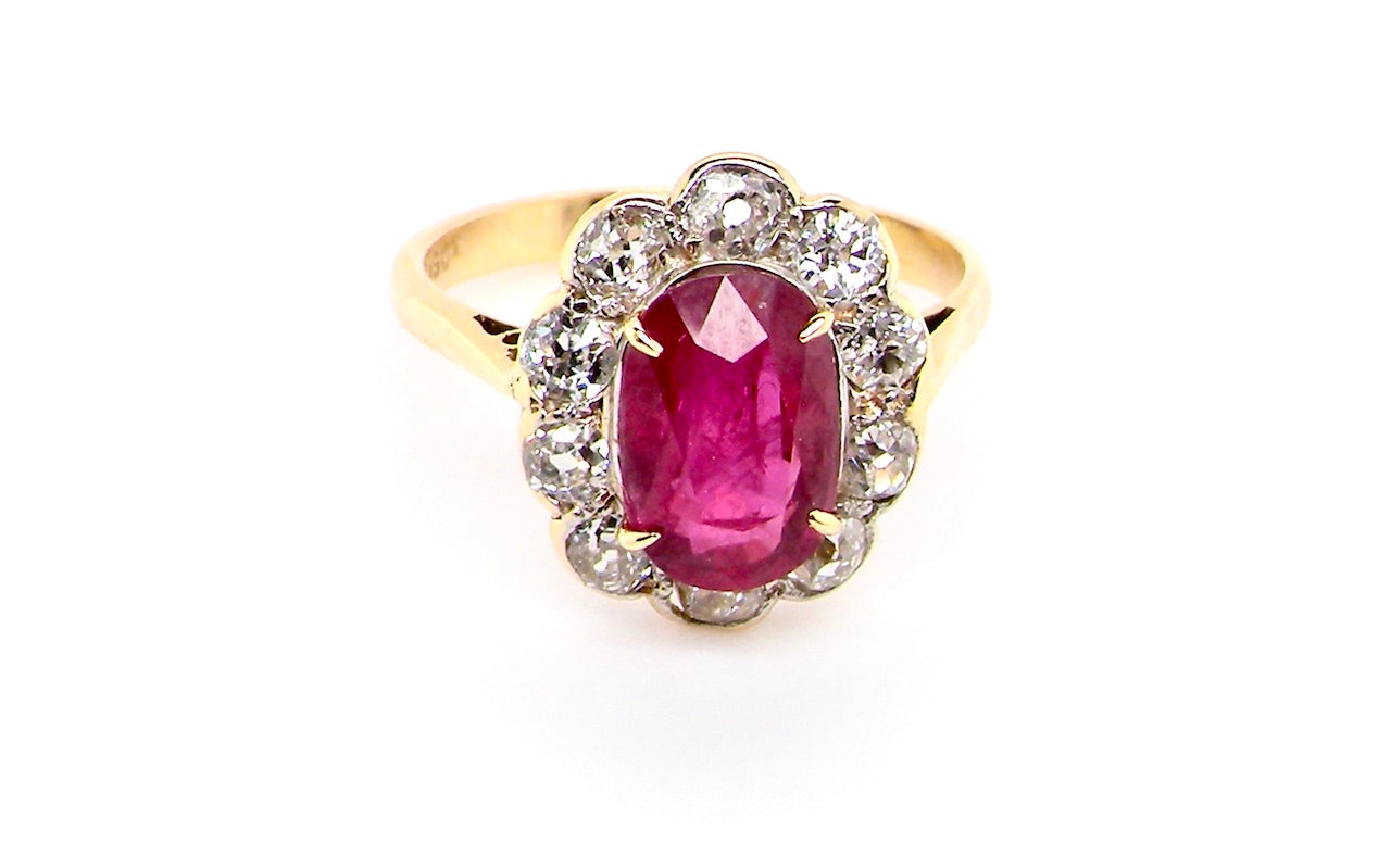 mid 20th century ruby and diamond cluster ring