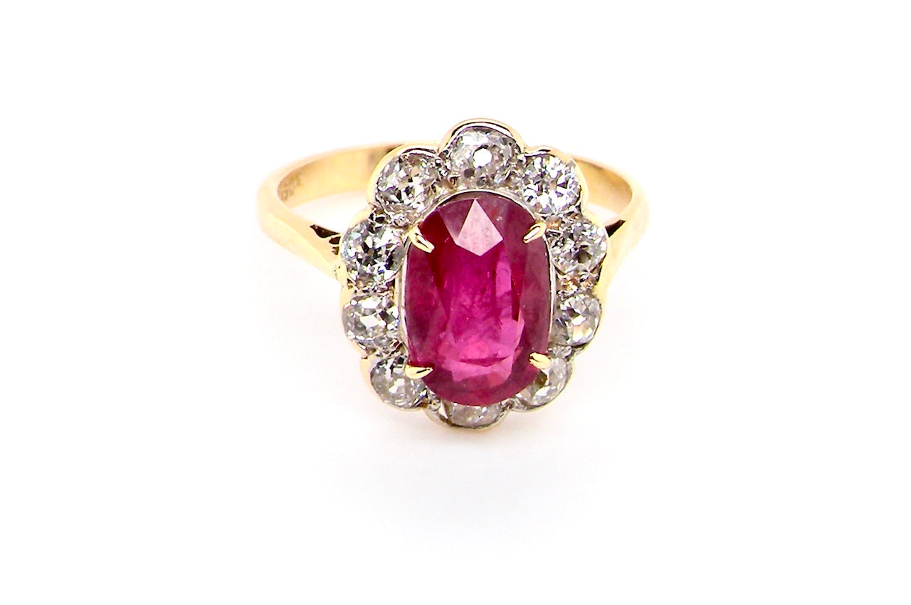 mid 20th century ruby and diamond cluster ring