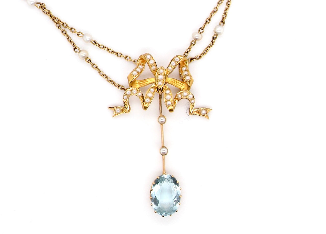 Edwardian aquamarine and pearl necklace