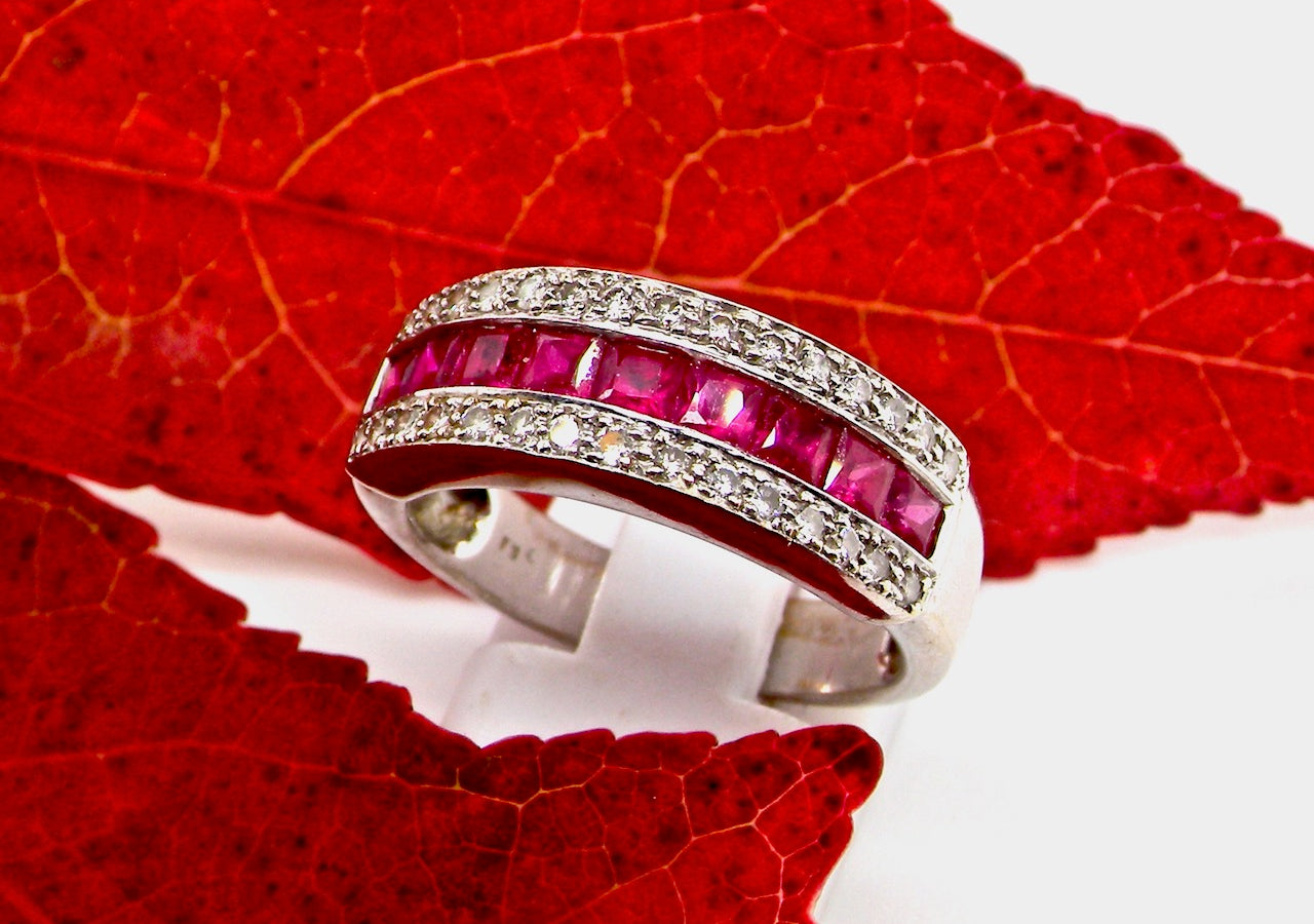 vintage ruby and diamond half hoop ring
