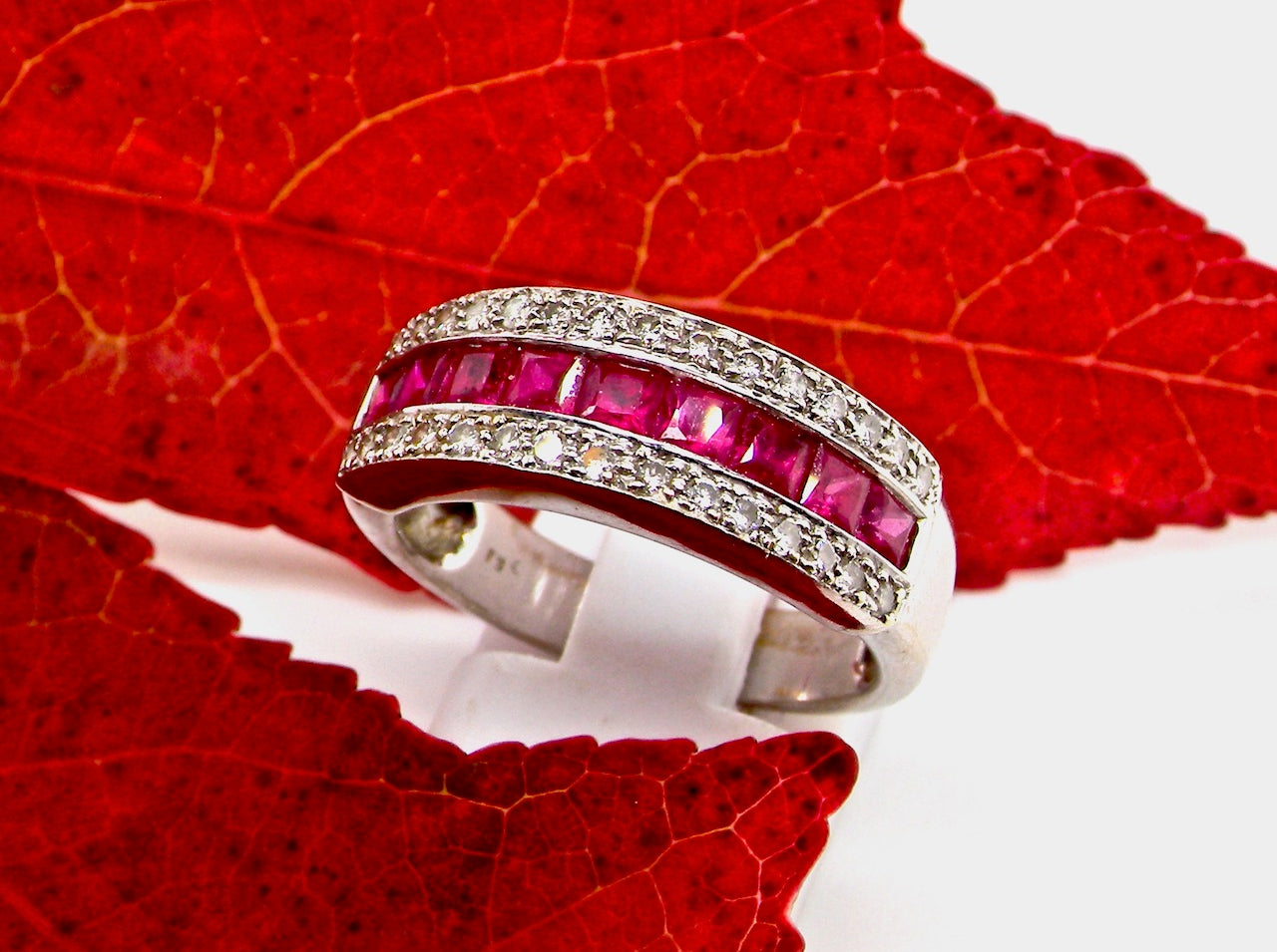 vintage ruby and diamond half hoop ring