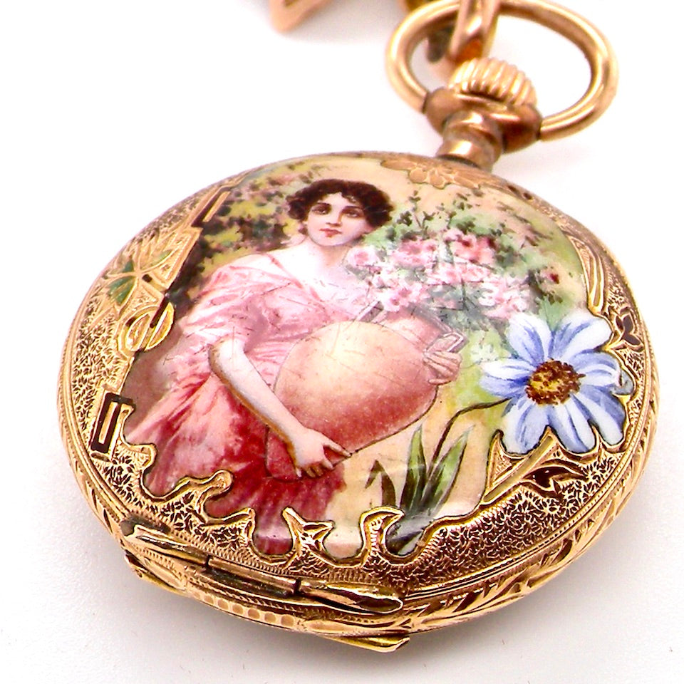 Victorian enamelled Swiss Victorian fob watch