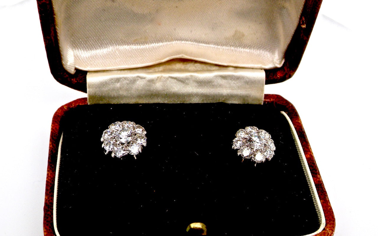 edwardian diamond cluster earrings
