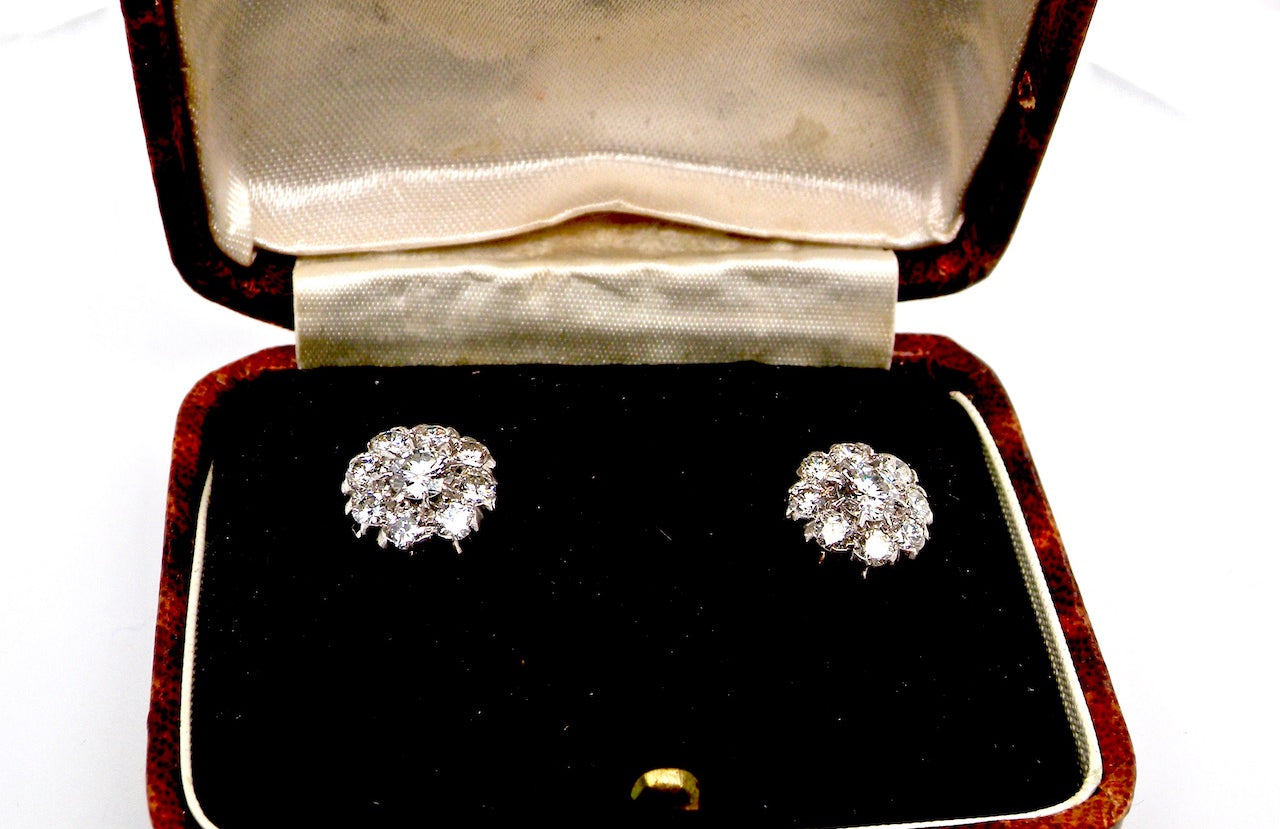 edwardian diamond cluster earrings