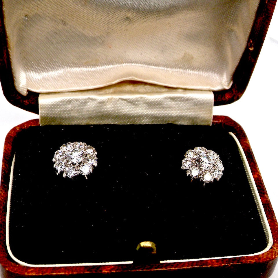 edwardian diamond cluster earrings