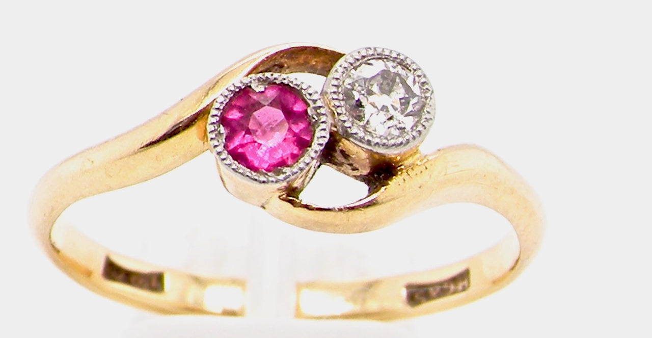 vintage two stone ruby and diamond ring
