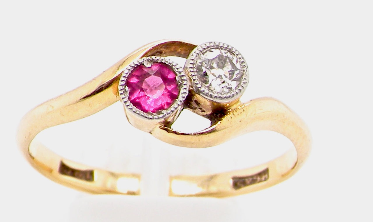 vintage two stone ruby and diamond ring