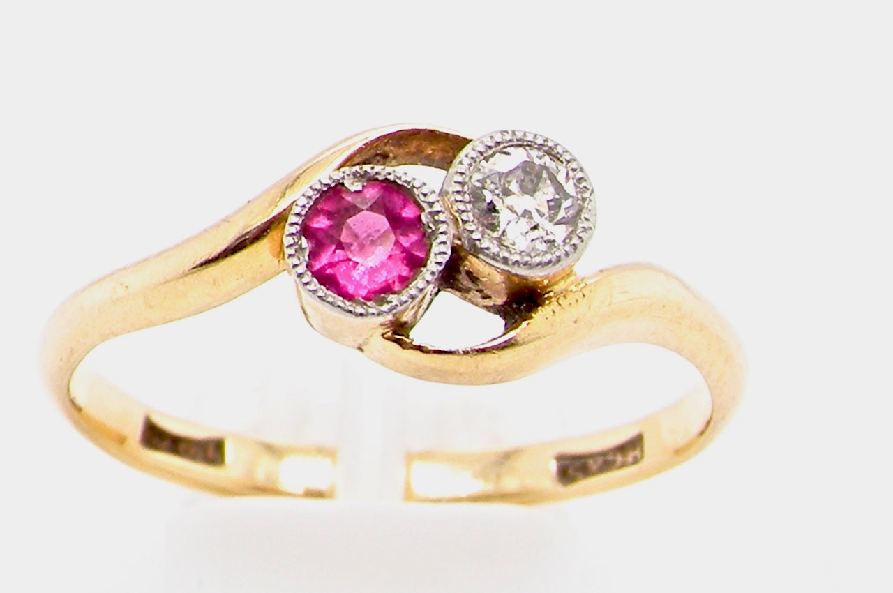 vintage two stone ruby and diamond ring
