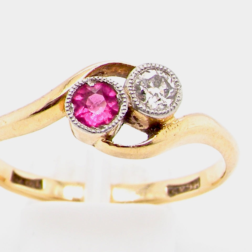 vintage two stone ruby and diamond ring