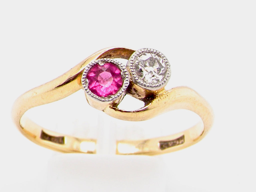  vintage two stone ruby and diamond ring