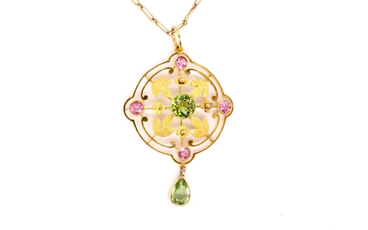 Edwardian peridot and tourmaline pendant