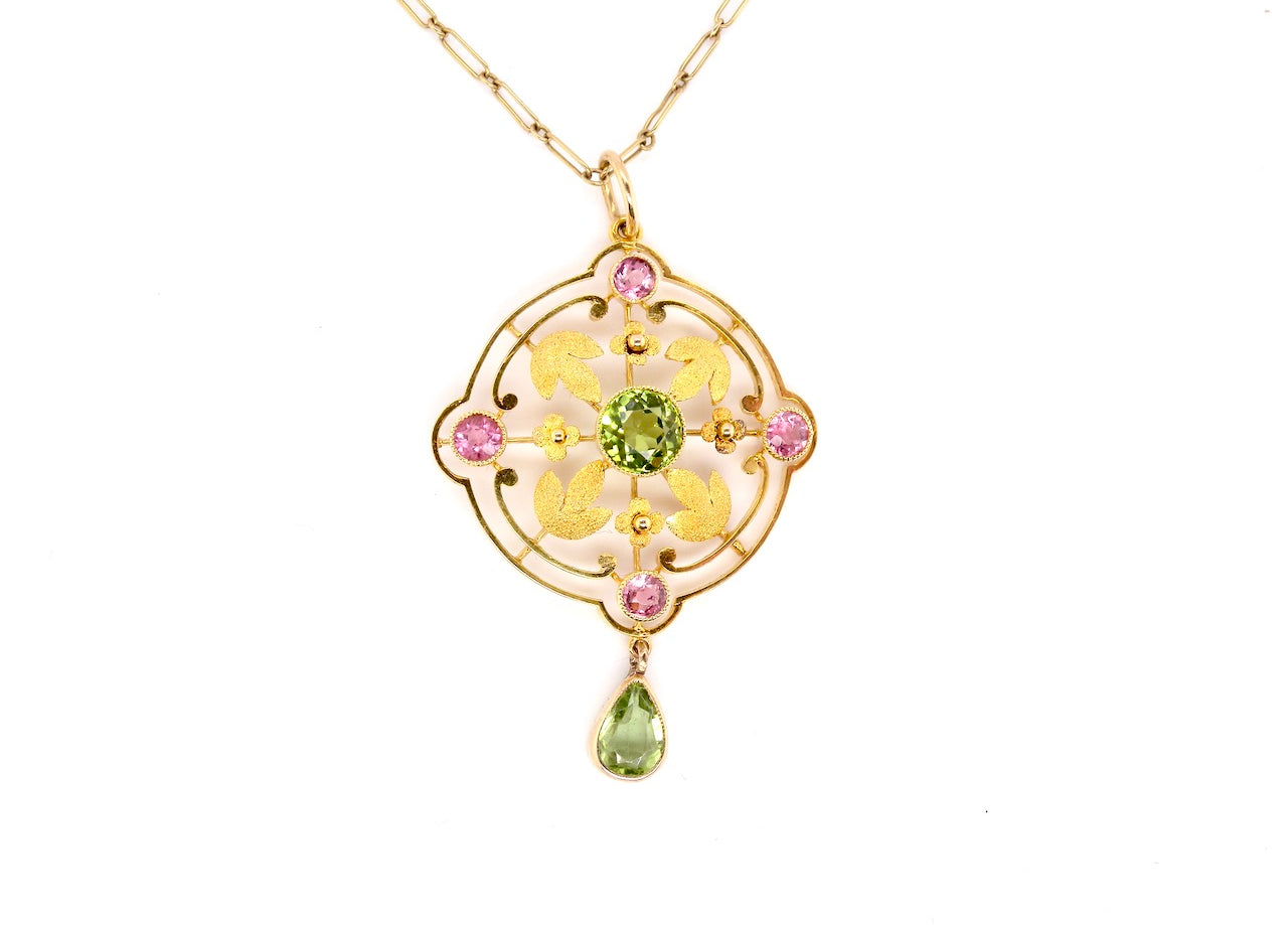 Edwardian peridot and tourmaline pendant