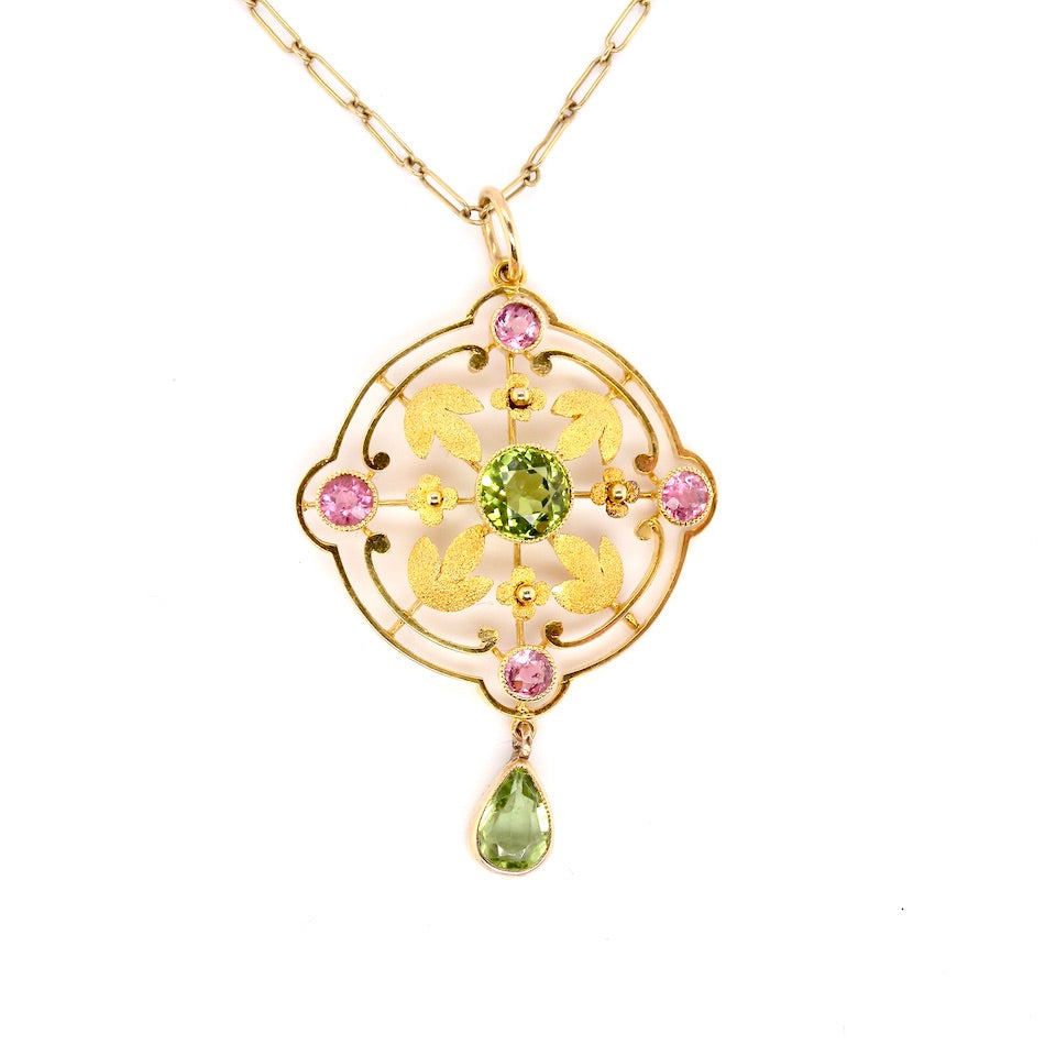 Edwardian peridot and tourmaline pendant