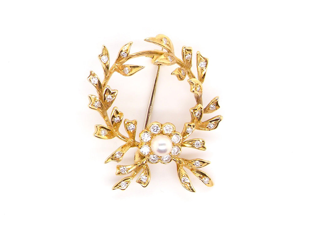 vintage  18 carat gold pearl and diamond brooch