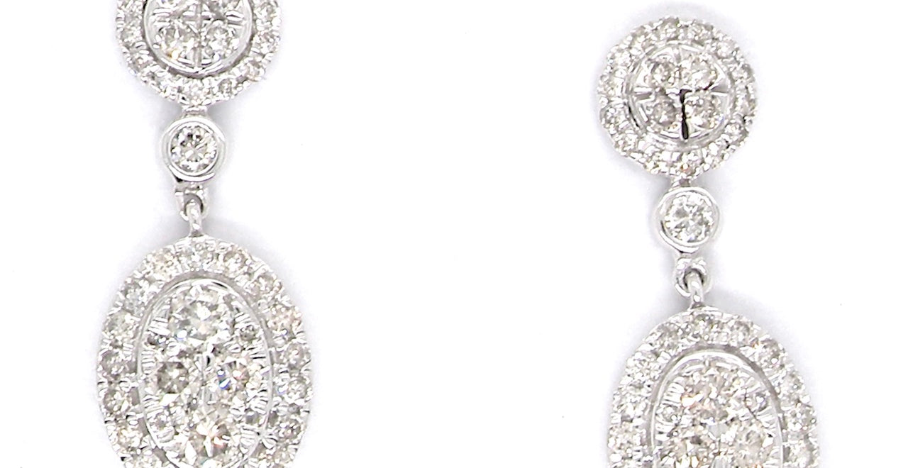 new oval drop cluster diamond earrings
