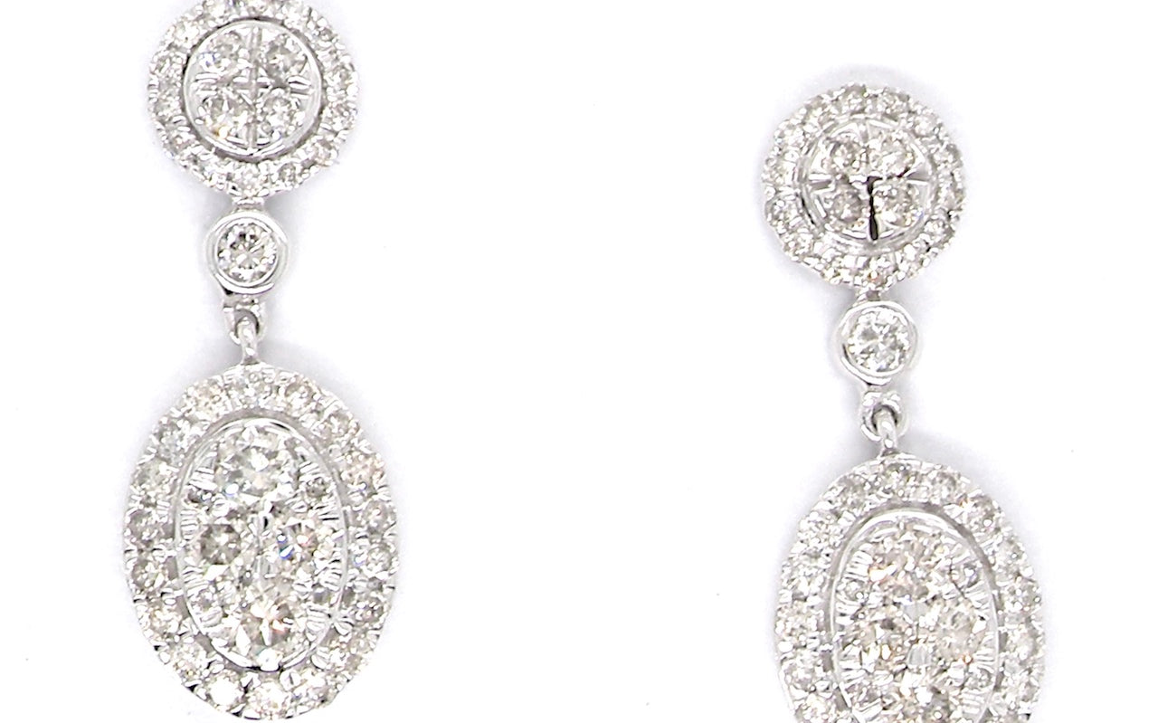 new oval drop cluster diamond earrings
