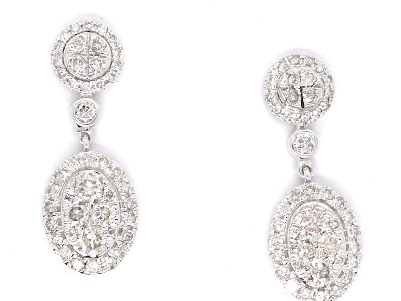new oval drop cluster diamond earrings