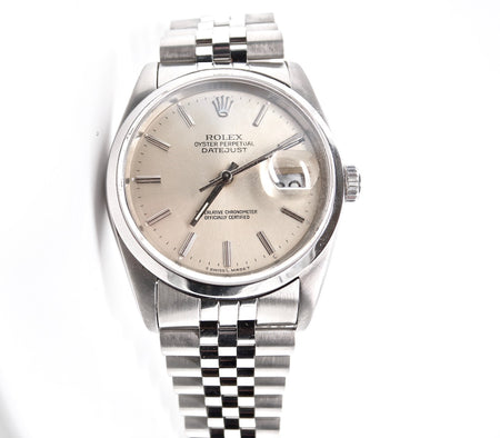 A man's steel Rolex Datejust wrist watch