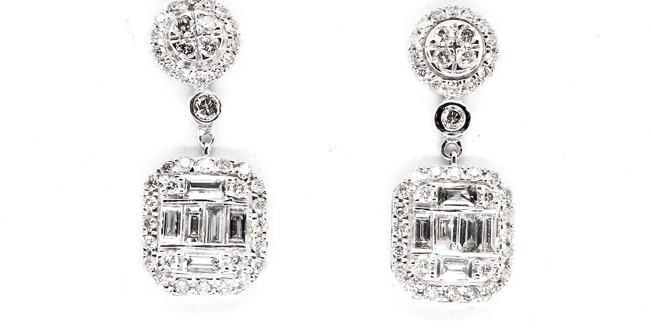 new pair of cushion shaped diamond cluster drop earrings