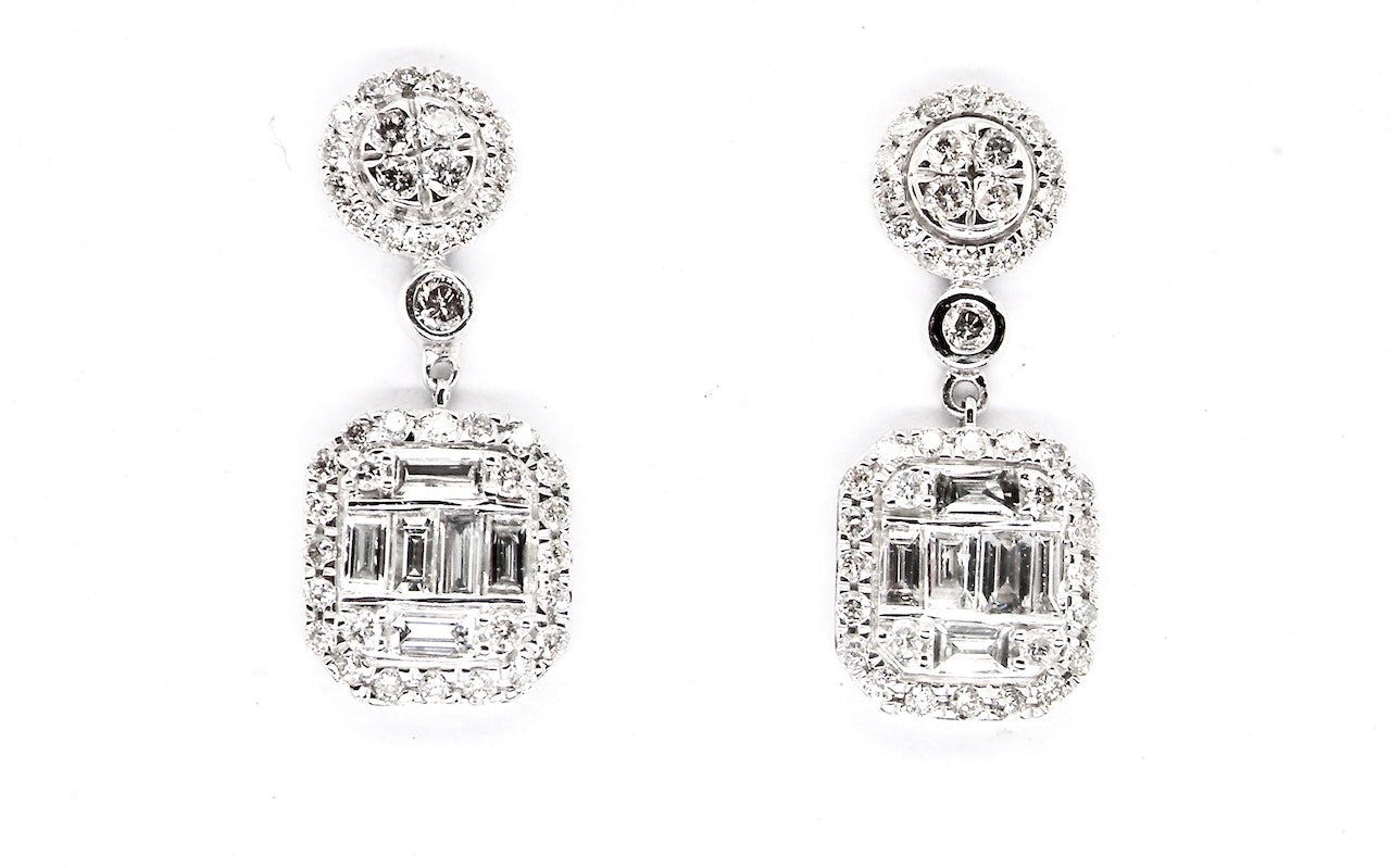 new pair of cushion shaped diamond cluster drop earrings