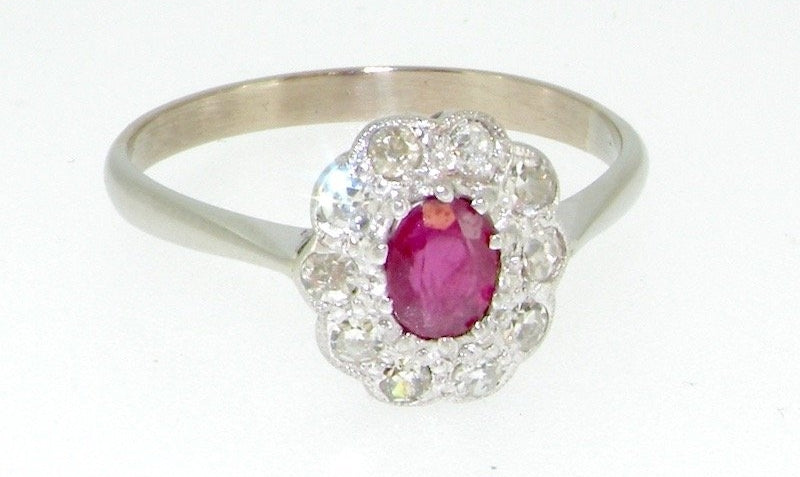 mid 20th century platinum ruby and diamond ring