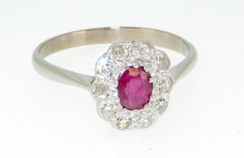 mid 20th century platinum ruby and diamond ring