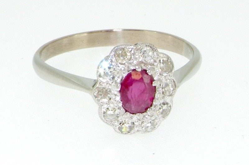 mid 20th century platinum ruby and diamond ring