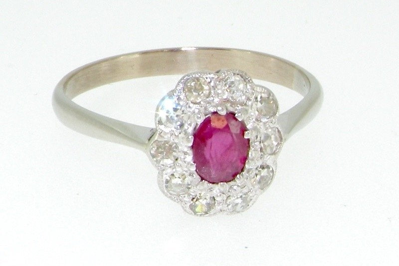 mid 20th century platinum ruby and diamond ring