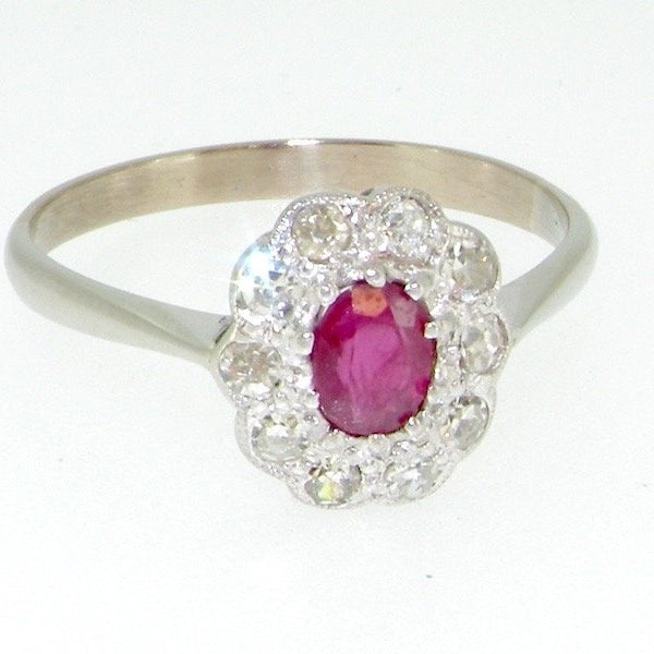 mid 20th century platinum ruby and diamond ring