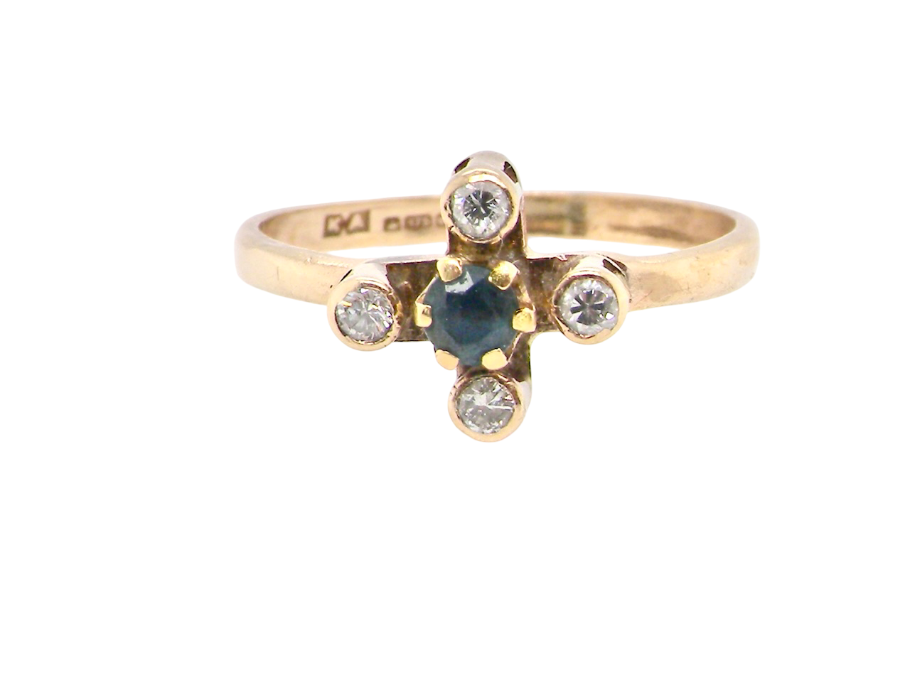 A 9 carat gold sapphire and diamond ring
